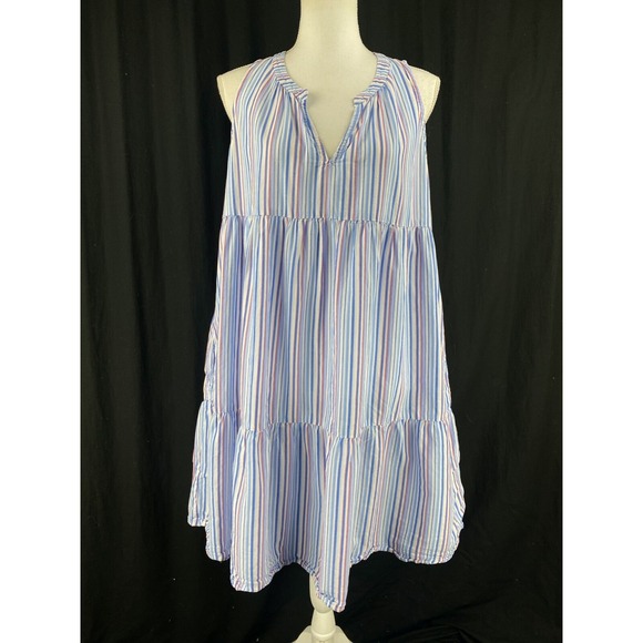 Xirena Womens M Sleeveless Tiered‎ Mini Sun Dress Bib Tent Striped Flowy